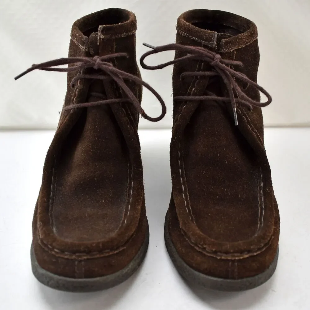 Banana Republic Wedge Heel Booties Women's 9.5 Brown Suede Leather Lace-Up